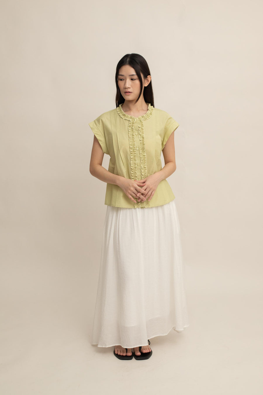 Avery Ruffle Button Top