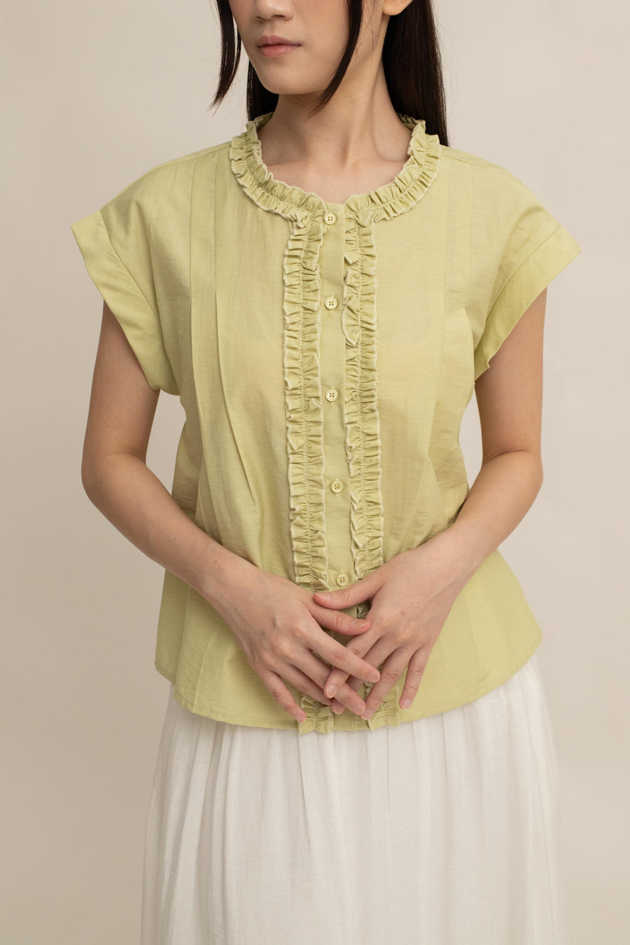 Avery Ruffle Button Top