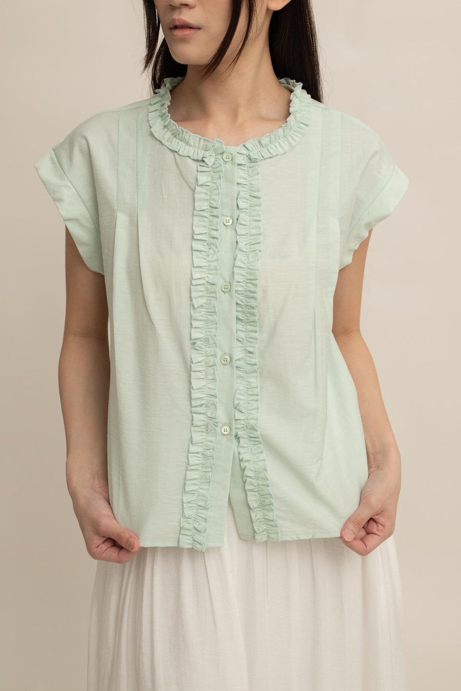 Avery Ruffle Button Top