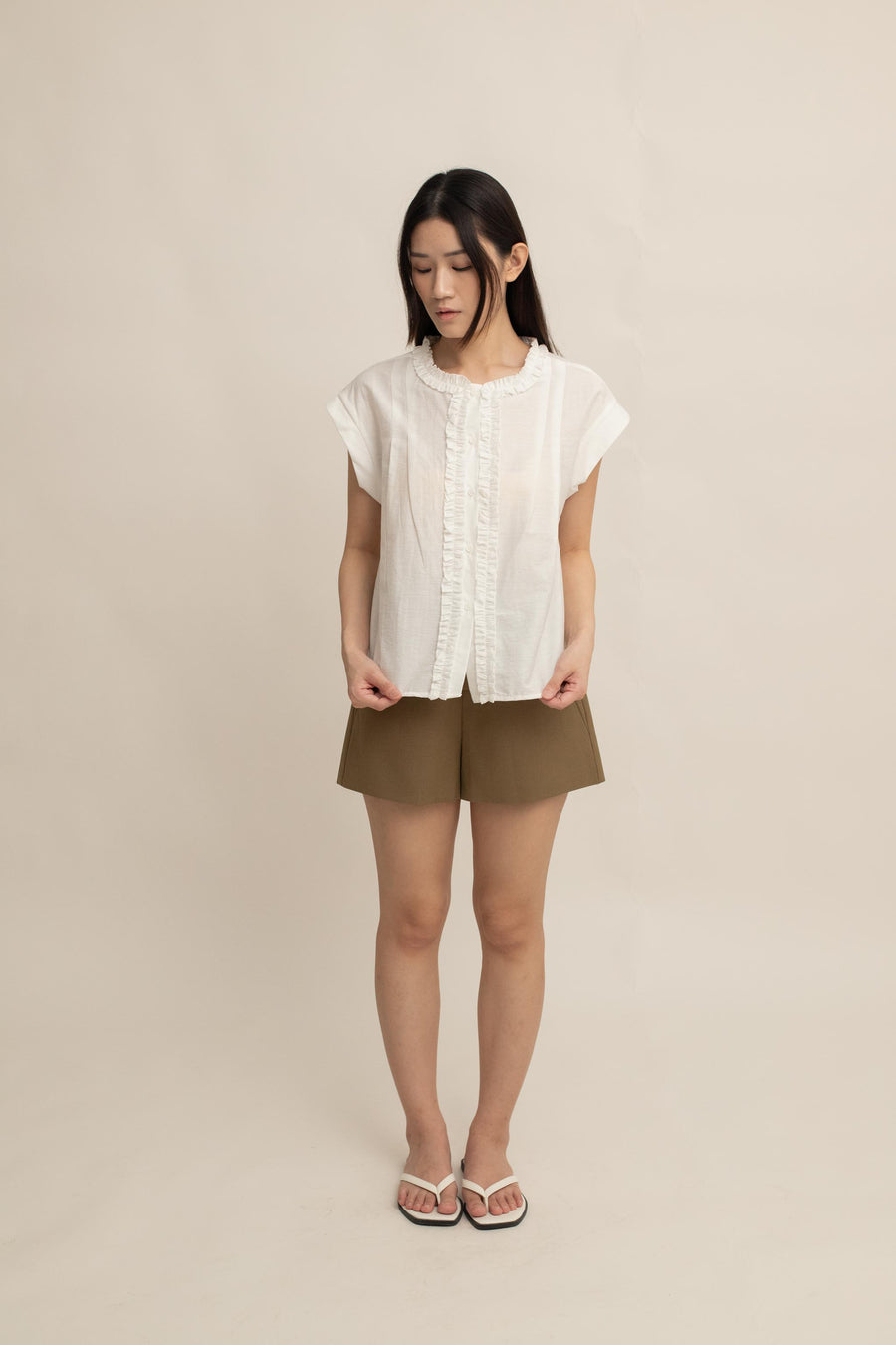 Avery Ruffle Button Top