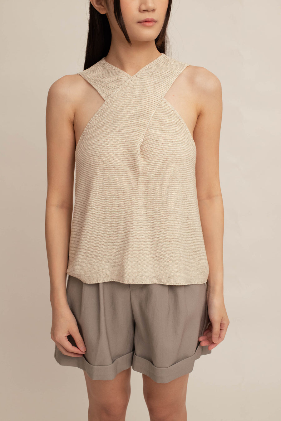 Koji Cross-Neck Knit Top