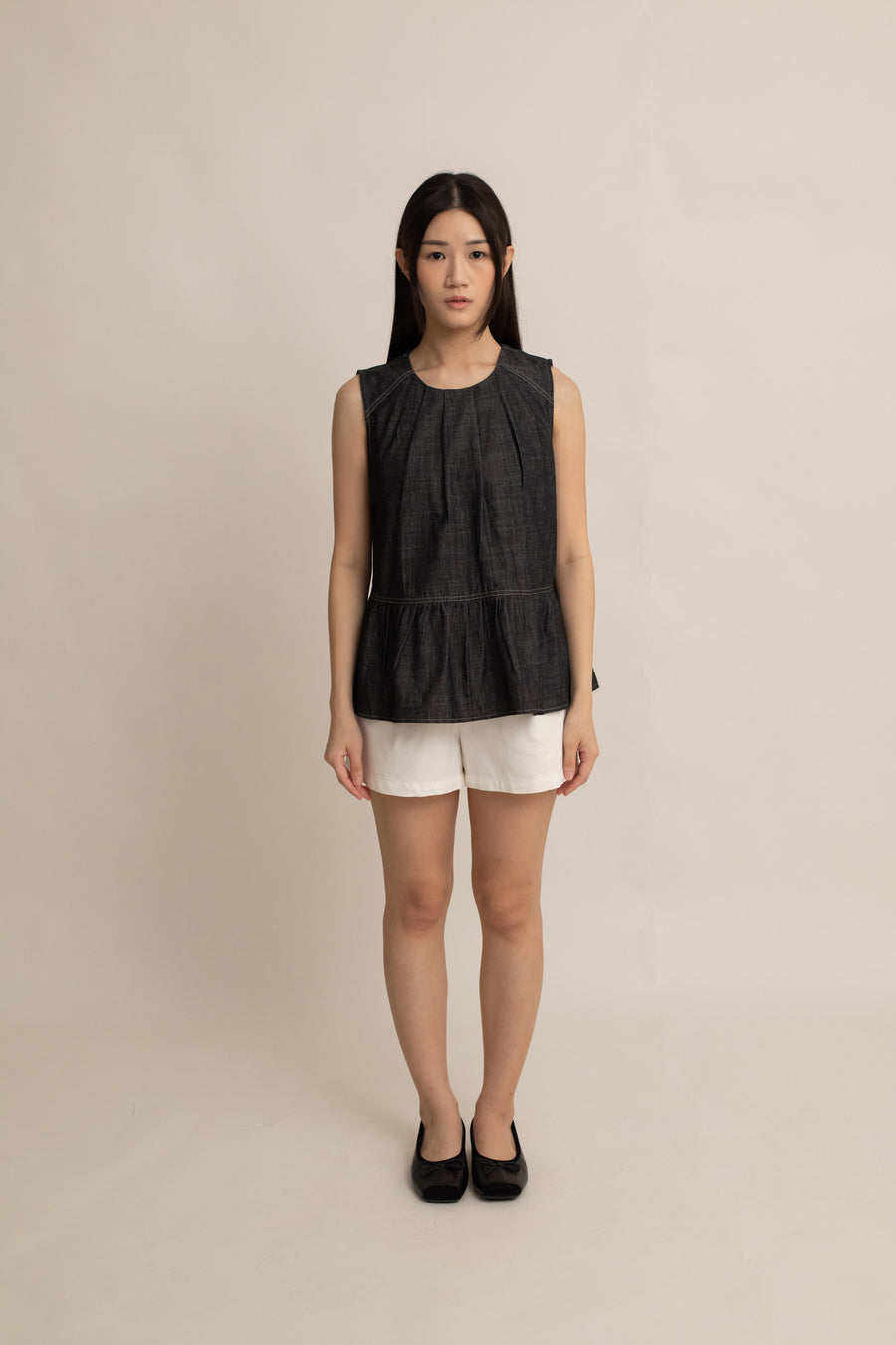 Jodie Denim Peplum Top