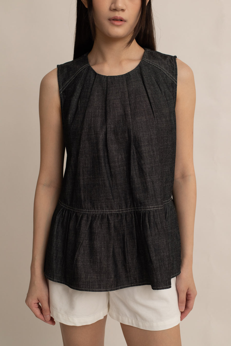 Jodie Denim Peplum Top