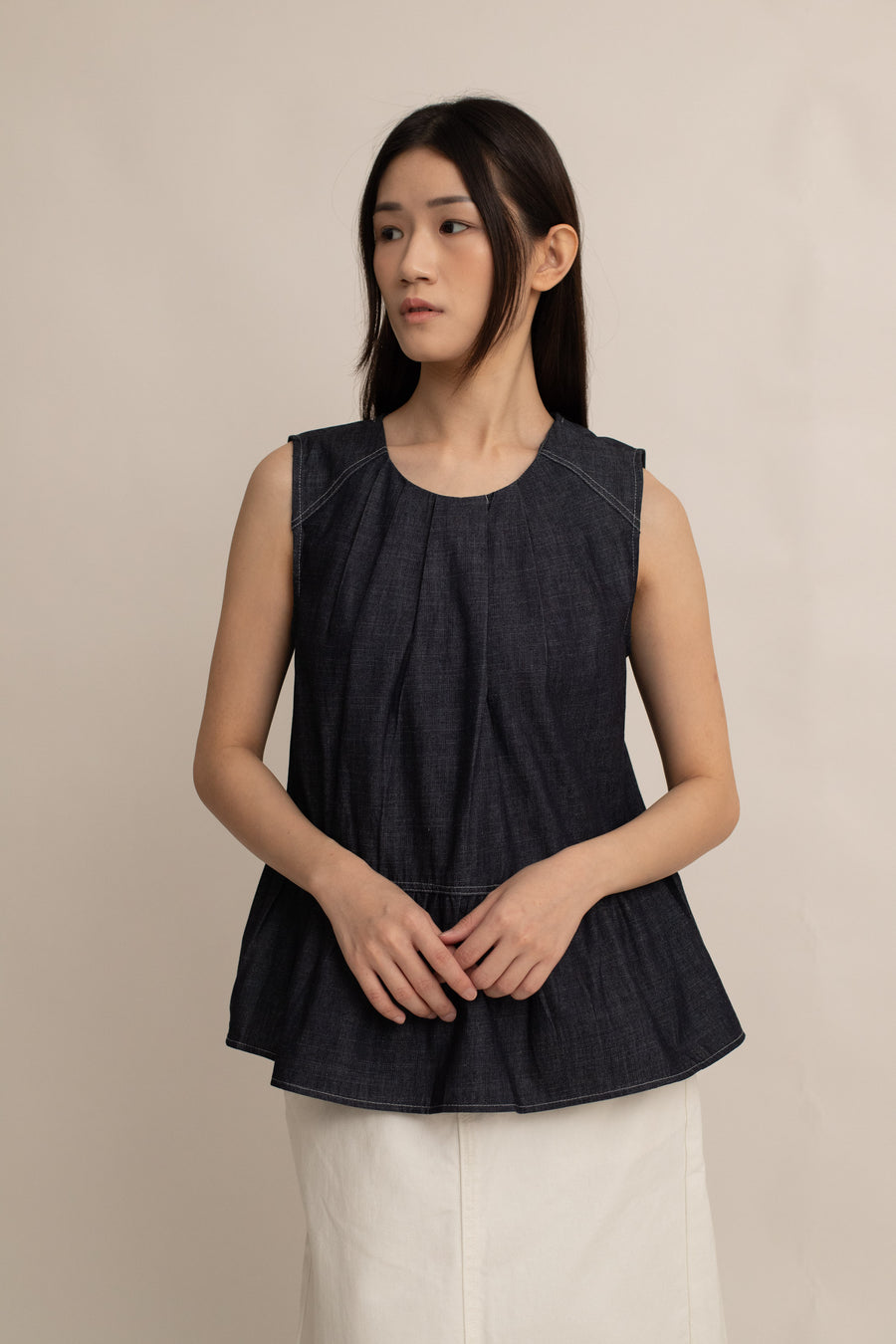 Jodie Denim Peplum Top