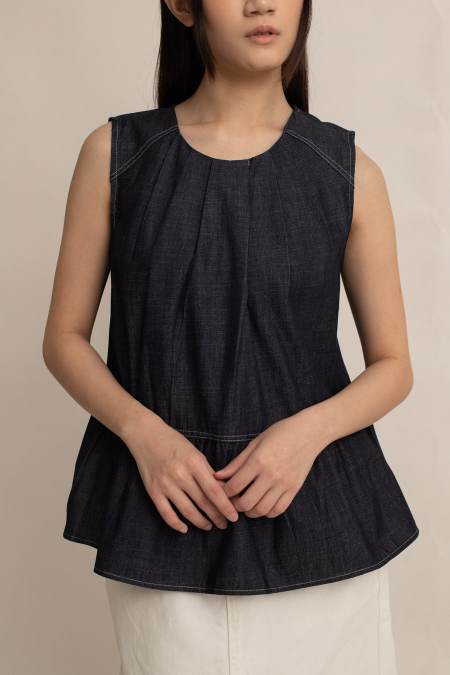 Jodie Denim Peplum Top