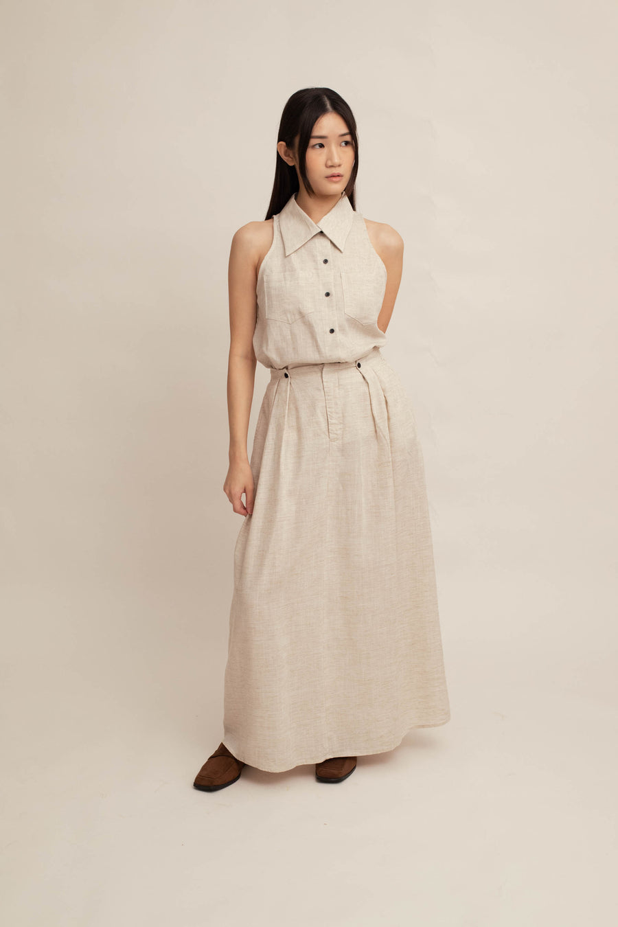 Xanthe Button Midi Skirt